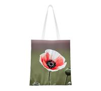 Hingor Bella borsa tote in tela estetica con stampa di papaveri e inchiostro per donne, carina, alla moda e riutilizzabile, borsa per la spesa, per scuola, shopping, palestra, biblioteca e spiaggia