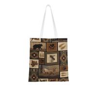 Hingor Borsa da donna in tela con stampa di animali selvatici retrò con stampa di fattoria, carina, alla moda e riutilizzabile, borsa per la spesa per scuola, shopping, palestra, biblioteca e spiaggia
