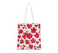 Hingor Borsa da donna in tela con stampa di cuori rossi e fiori, per San Valentino, carina, alla moda e riutilizzabile, borsa per la spesa per scuola, shopping, palestra, biblioteca e spiaggia