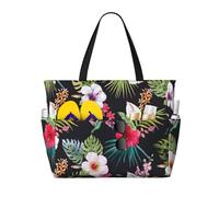 Hingor Borsa da spiaggia alla moda con stampa di bassotto e cane, impermeabile, borsa da spiaggia per donne, borsa da piscina pieghevole leggera con scomparto umido con cerniera, Floreale, Taglia