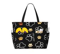Hingor Borsa da spiaggia alla moda con stampa di bassotto e cane, impermeabile, borsa da spiaggia per donne, borsa da piscina pieghevole leggera con scomparto umido con cerniera, Stampa di zampe di