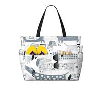 Hingor Borsa da spiaggia alla moda con stampa di bassotto e cane, impermeabile, borsa da spiaggia per donne, borsa da piscina pieghevole leggera con scomparto umido con cerniera, Carino cane bassotto