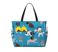 Hingor Borsa da spiaggia alla moda con stampa di bassotto e cane, impermeabile, borsa da spiaggia per donne, borsa da piscina pieghevole leggera con scomparto umido con cerniera, Mostra di cani