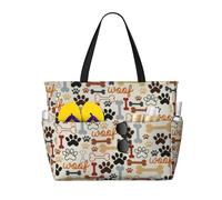 Hingor Borsa da spiaggia alla moda con stampa di bassotto e cane, impermeabile, borsa da spiaggia per donne, borsa da piscina pieghevole leggera con scomparto umido con cerniera, impronte di zampe di