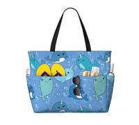 Hingor Borsa da spiaggia alla moda con stampa di bassotto e cane, impermeabile, borsa da spiaggia per donne, borsa da piscina pieghevole leggera con scomparto umido con cerniera, Motivo carino