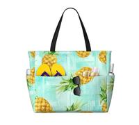Hingor Borsa da spiaggia alla moda con stampa di bassotto e cane, impermeabile, borsa da spiaggia per donne, borsa da piscina pieghevole leggera con scomparto umido con cerniera, Ananas alla moda
