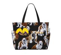 Hingor Borsa da spiaggia alla moda con stampa di bassotto e cane, impermeabile, borsa da spiaggia per donne, borsa da piscina pieghevole leggera con scomparto umido con cerniera, Bulldogs inglesi