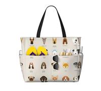 Hingor Borsa da spiaggia alla moda con stampa di bassotto e cane, impermeabile, borsa da spiaggia per donne, borsa da piscina pieghevole leggera con scomparto umido con cerniera, Razza canina, Taglia