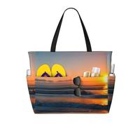 Hingor Borsa da spiaggia con stampa a pois neri e bianchi, alla moda, impermeabile, da donna, leggera, pieghevole, con scomparto bagnato con cerniera, Bella alba oceano., Taglia unica