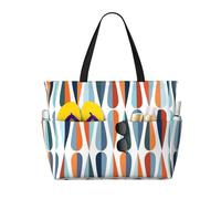 Hingor Borsa da spiaggia con stampa ananas, borsa da spiaggia impermeabile da donna, leggera, pieghevole, con scomparto umido con cerniera, Metà secolo moderno retrò con forme di goccia, Taglia unica