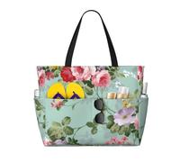 Hingor Borsa da spiaggia con stampa ananas, borsa da spiaggia impermeabile da donna, leggera, pieghevole, con scomparto umido con cerniera, Peonia., Taglia unica