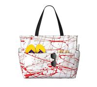 Hingor Borsa da spiaggia con stampa artistica rossa alla moda borsa da spiaggia impermeabile borse da spiaggia per le donne, borsa da piscina pieghevole leggera con scomparto umido con cerniera, Arte