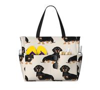Hingor Borsa da spiaggia con stampa di caramelle dolci alla moda borsa da spiaggia impermeabile borse per le donne, borsa da piscina pieghevole leggera con scomparto umido con cerniera, Cane bassotto