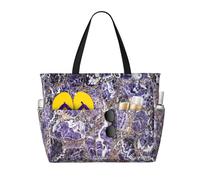 Hingor Borsa da spiaggia con stampa di caramelle dolci alla moda borsa da spiaggia impermeabile borse per le donne, borsa da piscina pieghevole leggera con scomparto umido con cerniera, Marmo viola