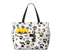 Hingor Borsa da spiaggia con stampa di fiori dorati, alla moda, impermeabile, da donna, leggera, pieghevole, con scomparto bagnato con cerniera, Stampa di ossa e zampe., Taglia unica