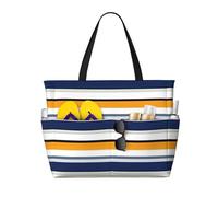 Hingor Borsa da spiaggia con stampa di girasole e mais, borsa da spiaggia impermeabile per donne, borsa da piscina pieghevole leggera con scomparto bagnato con cerniera, A righe., Taglia unica