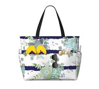 Hingor Borsa da spiaggia con stampa di girasole e mais, borsa da spiaggia impermeabile per donne, borsa da piscina pieghevole leggera con scomparto bagnato con cerniera, Piante Grasse A Righe, Taglia