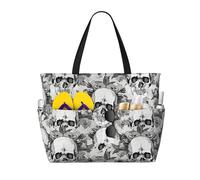 Hingor Borsa da spiaggia con stampa di girasole e mais, borsa da spiaggia impermeabile per donne, borsa da piscina pieghevole leggera con scomparto bagnato con cerniera, Teschio scheletro, Taglia