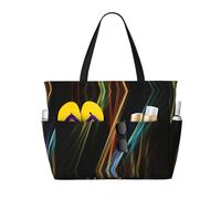 Hingor Borsa da spiaggia con stampa in pelle bovina alla moda, impermeabile, borsa da spiaggia per donne, borsa da piscina pieghevole leggera con scomparto bagnato con cerniera, Linee Colorate Arte