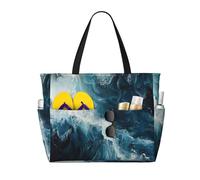 Hingor Borsa da spiaggia impermeabile con stampa fenicottero alla moda borse da spiaggia per donne, borsa da piscina pieghevole leggera con scomparto umido con cerniera, All'interno delle Maree