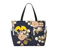 Hingor Borsa da spiaggia impermeabile con stampa floreale floreale alla moda con motivo floreale per donne, borsa da piscina pieghevole leggera con scomparto umido con cerniera, Disegno floreale rosa