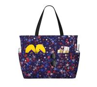 Hingor Borsa da spiaggia impermeabile con stampa floreale floreale alla moda con motivo floreale per donne, borsa da piscina pieghevole leggera con scomparto umido con cerniera, Rosso Blu Stelle