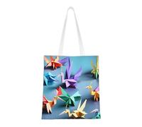 Hingor Borsa per la spesa in tela con stampa di origami multicolore con gru e gru per donne, carina, alla moda e riutilizzabile, borsa per la spesa, per scuola, shopping, palestra, biblioteca e