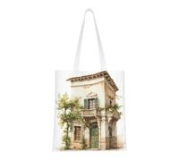 Hingor Borsa per la spesa in tela con stampa di un edificio antico con ramo di ulivo romano e stampa greca per donne, carina, alla moda e riutilizzabile, borsa per la spesa in tela per scuola