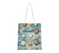 Hingor Borsa tote in tela estetica con stampa di conchiglie marine per donne, carina, alla moda e riutilizzabile, borsa per la spesa in tela per scuola, shopping, palestra, biblioteca e spiaggia