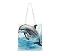 Hingor Borsa tote in tela estetica con stampa di delfino oceano che guarda te per donne, carina, alla moda e riutilizzabile, borsa per la spesa in tela per scuola, shopping, palestra, biblioteca e