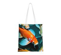 Hingor Borsa tote in tela estetica con stampa di pesce koi giapponese HD per donne, carina, alla moda e riutilizzabile, borsa per la spesa in tela per scuola, shopping, palestra, biblioteca e spiaggia