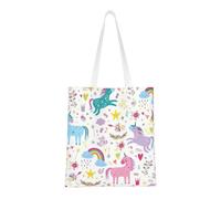 Hingor Borsa tote in tela estetica con stampa di unicorni rosa, per donne, carina, alla moda e riutilizzabile, borsa per la spesa per scuola, shopping, palestra, biblioteca e spiaggia