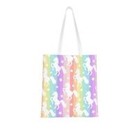 Hingor Borsa tote in tela estetica con stampa di unicorni su strisce colorate per donne, carina, alla moda e riutilizzabile, borsa per la spesa, per scuola, shopping, palestra, biblioteca e spiaggia