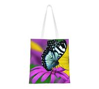Hingor Borsa tote in tela estetica con stampa floreale farfalla su margherita per donne, carina, alla moda e riutilizzabile, borsa per la spesa, per scuola, shopping, palestra, biblioteca e spiaggia
