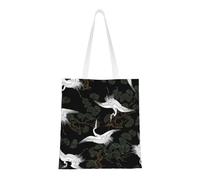Hingor Borsa tote in tela estetica con stampa giapponese con gru e pino, da donna, carina, alla moda e riutilizzabile, borsa per la spesa per scuola, shopping, palestra, biblioteca e spiaggia
