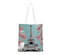 Hingor Borsa tote in tela estetica con stampa Torre Eiffel per donne, carina, alla moda e riutilizzabile, borsa per la spesa, per scuola, shopping, palestra, biblioteca e spiaggia