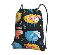Hingor Carino Colorful Sheep Cartoon Pattern Stampa Coulisse Zaino String Bag Sackpack Cinch Resistente all'acqua Per Palestra Shopping Sport Yoga