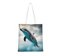 Hingor Divertente borsa da donna in tela con stampa di delfino che guarda te, carina, alla moda e riutilizzabile, borsa per la spesa per scuola, shopping, palestra, biblioteca e spiaggia