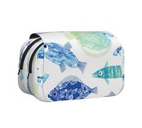 Hingor Fashion Ocean Life Print Pen Pencil Double Layer Zipper Pencil Case Pouch Pouch Clear Makeup Color Pouch Cosmetici Borsa multiuso Cancelleria Bag