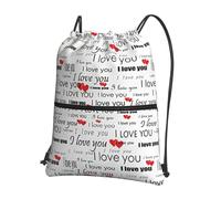 Hingor I Love You Words With Hearts Print Coulisse Zaino Borsa a Stringa Sackpack Cinch Resistente all'acqua per Palestra Shopping Sport Yoga