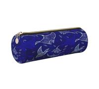 Hingor Manta Ray e Fish Print PU Pencil Pen Case Portable Stationery Bag Pouch Cosmetic Organizer Bag per uomo e donna