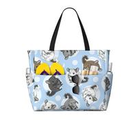 Hingor Moda Colore Acustico E Chitarre Stampa Beach Bag Impermeabile Beach Totes Borse Per Le Donne, Leggero Pieghevole Pool Bag Con Cerniera Scomparto Bagnato, Cincillà blu e luna, Taglia unica