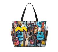 Hingor Moda Colore Acustico E Chitarre Stampa Beach Bag Impermeabile Beach Totes Borse Per Le Donne, Leggero Pieghevole Pool Bag Con Cerniera Scomparto Bagnato, Colore Acustiche E Chitarre, Taglia