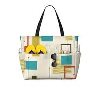 Hingor Moda Manta Ray E Pesce Stampa Beach Bag Impermeabile Beach Totes Borse Per Le Donne, Leggero Pieghevole Borsa Da Piscina Con Cerniera Scomparto Bagnato, Metà secolo Moderno, Taglia unica