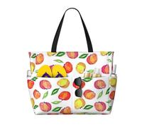 Hingor Moda Manta Ray E Pesce Stampa Beach Bag Impermeabile Beach Totes Borse Per Le Donne, Leggero Pieghevole Borsa Da Piscina Con Cerniera Scomparto Bagnato, Foglia con stampa pesca., Taglia unica