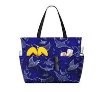 Hingor Moda Manta Ray E Pesce Stampa Beach Bag Impermeabile Beach Totes Borse Per Le Donne, Leggero Pieghevole Borsa Da Piscina Con Cerniera Scomparto Bagnato, Manta Ray e Pesce, Taglia unica
