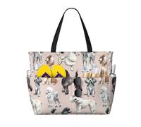 Hingor Moda Manta Ray E Pesce Stampa Beach Bag Impermeabile Beach Totes Borse Per Le Donne, Leggero Pieghevole Borsa Da Piscina Con Cerniera Scomparto Bagnato, Oodles di Barboncini, Taglia unica