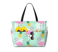 Hingor Moda Manta Ray E Pesce Stampa Beach Bag Impermeabile Beach Totes Borse Per Le Donne, Leggero Pieghevole Borsa Da Piscina Con Cerniera Scomparto Bagnato, Fenicottero rosa ananas, Taglia unica