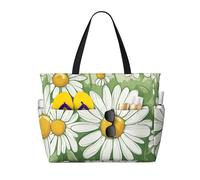 Hingor Moda Strisce Colorate Stampa Verticale Borsa da Spiaggia Impermeabile Borse Da Spiaggia Per Le Donne, Leggero Pieghevole Borsa Da Piscina Con Cerniera Scomparto, Margherita, Taglia unica