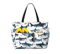 Hingor Moda Strisce Colorate Stampa Verticale Borsa da Spiaggia Impermeabile Borse Da Spiaggia Per Le Donne, Leggero Pieghevole Borsa Da Piscina Con Cerniera Scomparto, Motivo a squalo con vari gesti